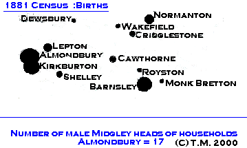 Midgley Survey for 1881-male heads of household birth places.