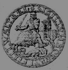 Roberti FitzWalter's seal, a very lozengy coat of arms