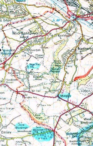 The Midgley Area near Wakefield, with the Bank Furnace iron  workings.