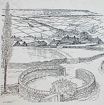 Pinfold above Midgley Old Town, looking west to Norland Moor.