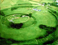 Close up of Old Sarum motte and bailey, the palace lies between the two ditches.